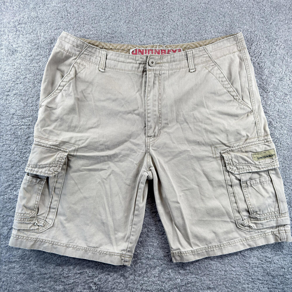 VTG Unionbay Men's Cargo‎ Shorts Khaki Cotton Size 42  Baggy Y2K Skater Grunge